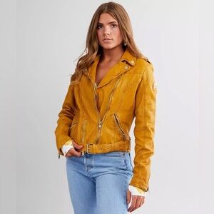 Mauritius Wild 2 RF Leather Moto Jacket Lambskin Sunrise Yellow Medium EUC